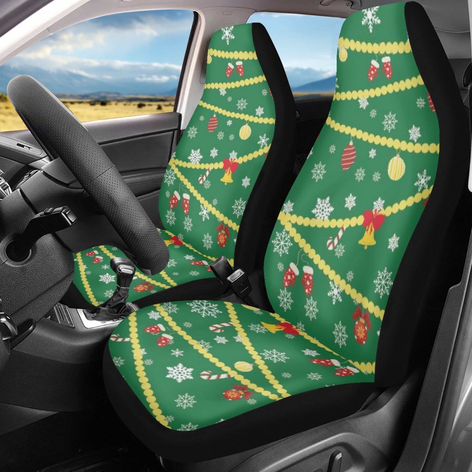 Diaonm Christmas Tree Pattern 2 Packs Car Front Seat Covers Flexible Stretchy Polyester Fabric Seats Protector Case Fits Most Sedans Vans Trucks