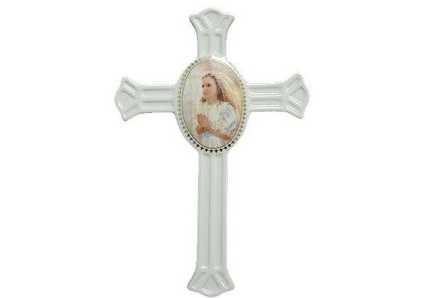 Roman Kathryn Fincher First Communion Girl Porcelain Wall Cross 13159