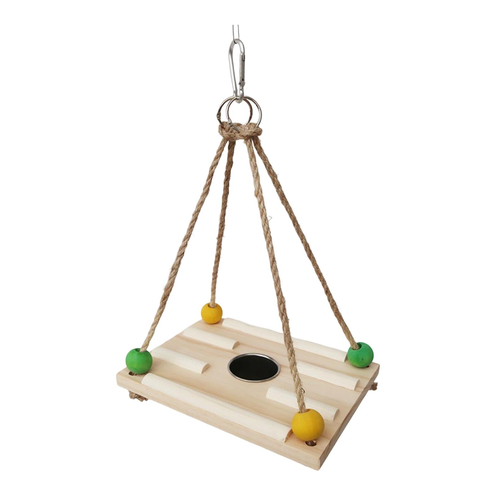 Bird Swing Toys Wooden Standing Chicken Coop Toys Climbing Swing Hanging Cage Decor Bird Parrot Toys for Medium Small Finches Macaw Poultry Rectangle