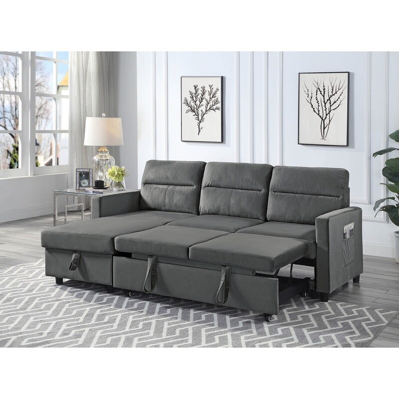 Velvet Reversible Sleeper Sectional Sofa