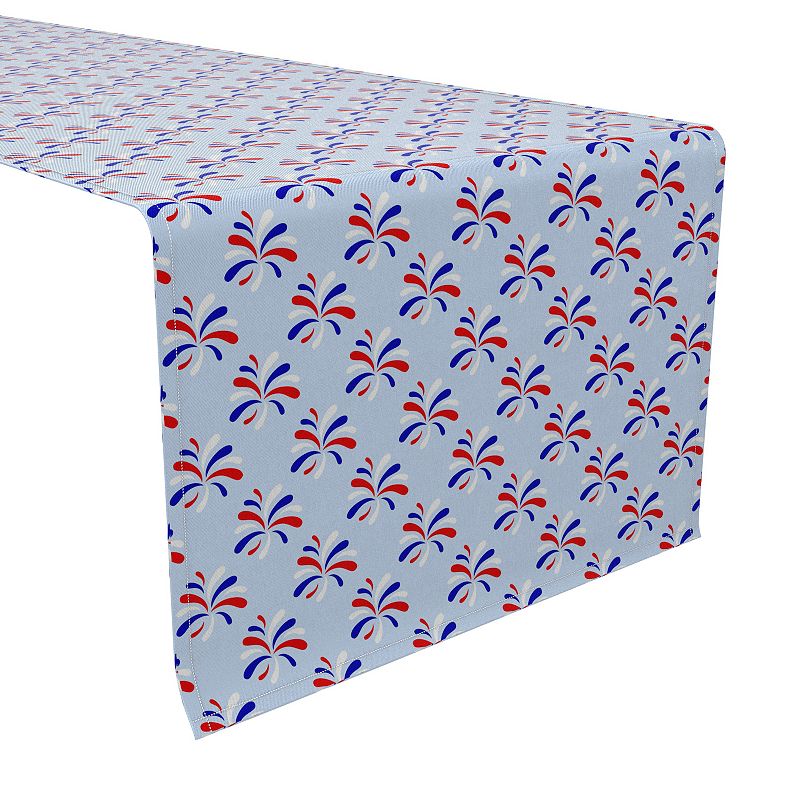 Table Runner， 100% Cotton， 16x72， Red White and Blue Fireworks