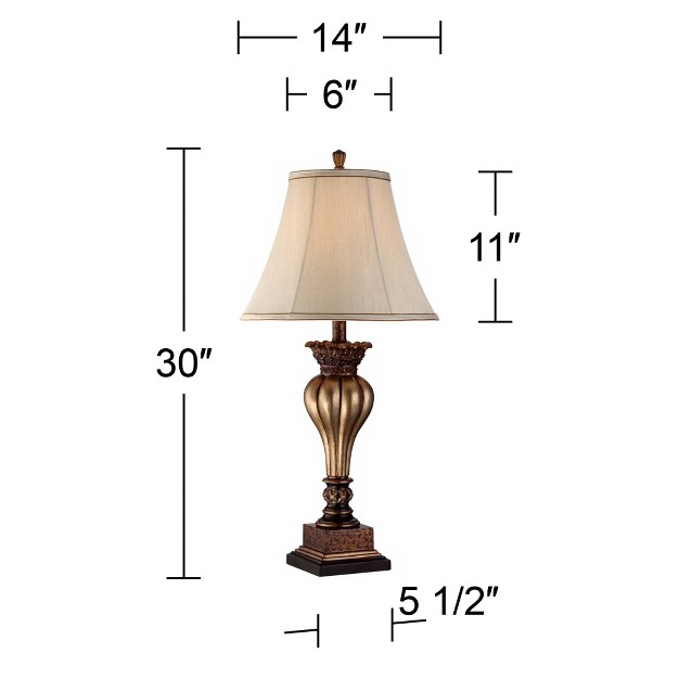 Tall Gold Vase Silhouette With Fluting And Floral Tan Bell Shade For Bedroom Living Room Bedside Home