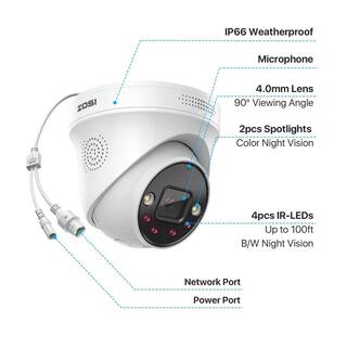 ZOSI 4K Ultra HD 16-Channel 8MP POE 4TB NVR Security Camera System with 6 Wired Spotlight Cameras Starlight Night Vision 16SK-2258AW6-40-US-A2