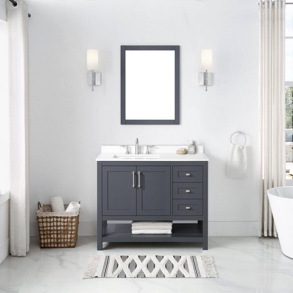 OVE Decors Vegas 42 in. W x 19 in. D x 34.5 in. H Bath Vanity in Dark Charcoal with White Engineered Stone Vanity Top 15VVA-CHAR42-03