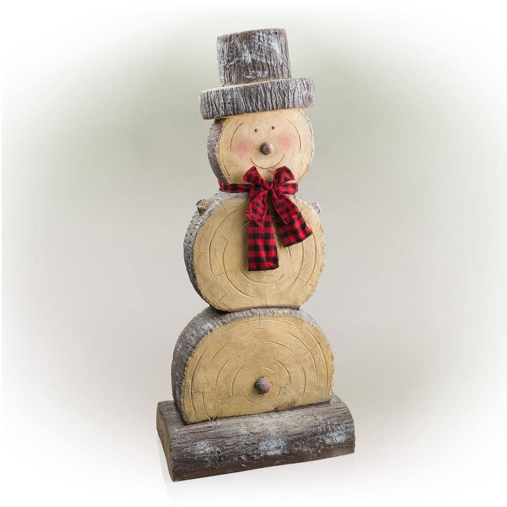 Alpine Corporation 46 in. Tall Extra Large Christmas Snowman Statue with Wood Texture WTJ102L