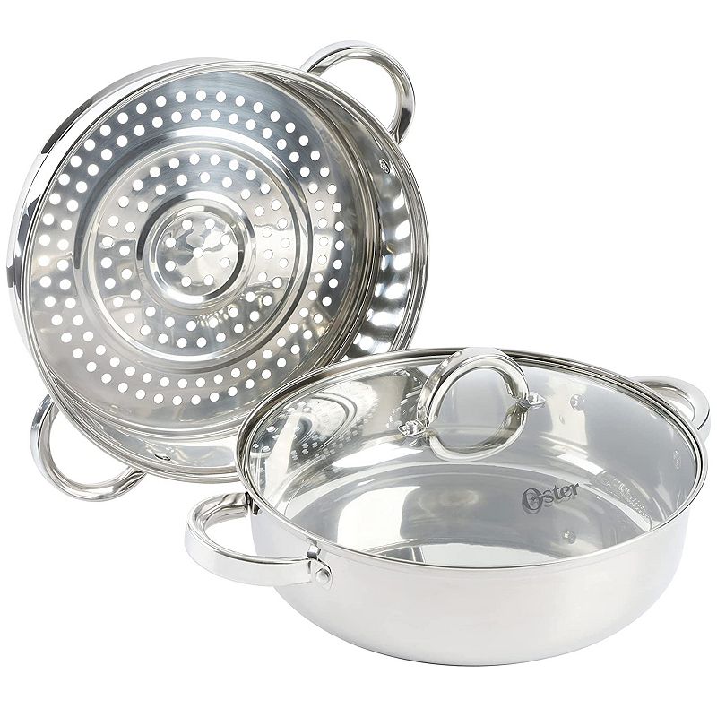 Oster Cocina Sangerfield 3 Piece 11 Inch Stainless Steel Everyday Pan with Steamer and Lid