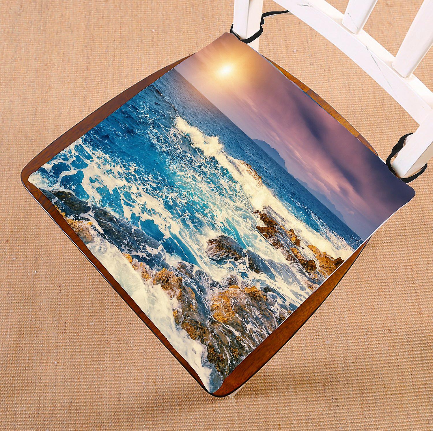 Ocean Chair Pad， Fantastic Sunset View Of The Cape Milazzo Seat Cushion Chair Cushion Floor Cushion 50x50 Cm