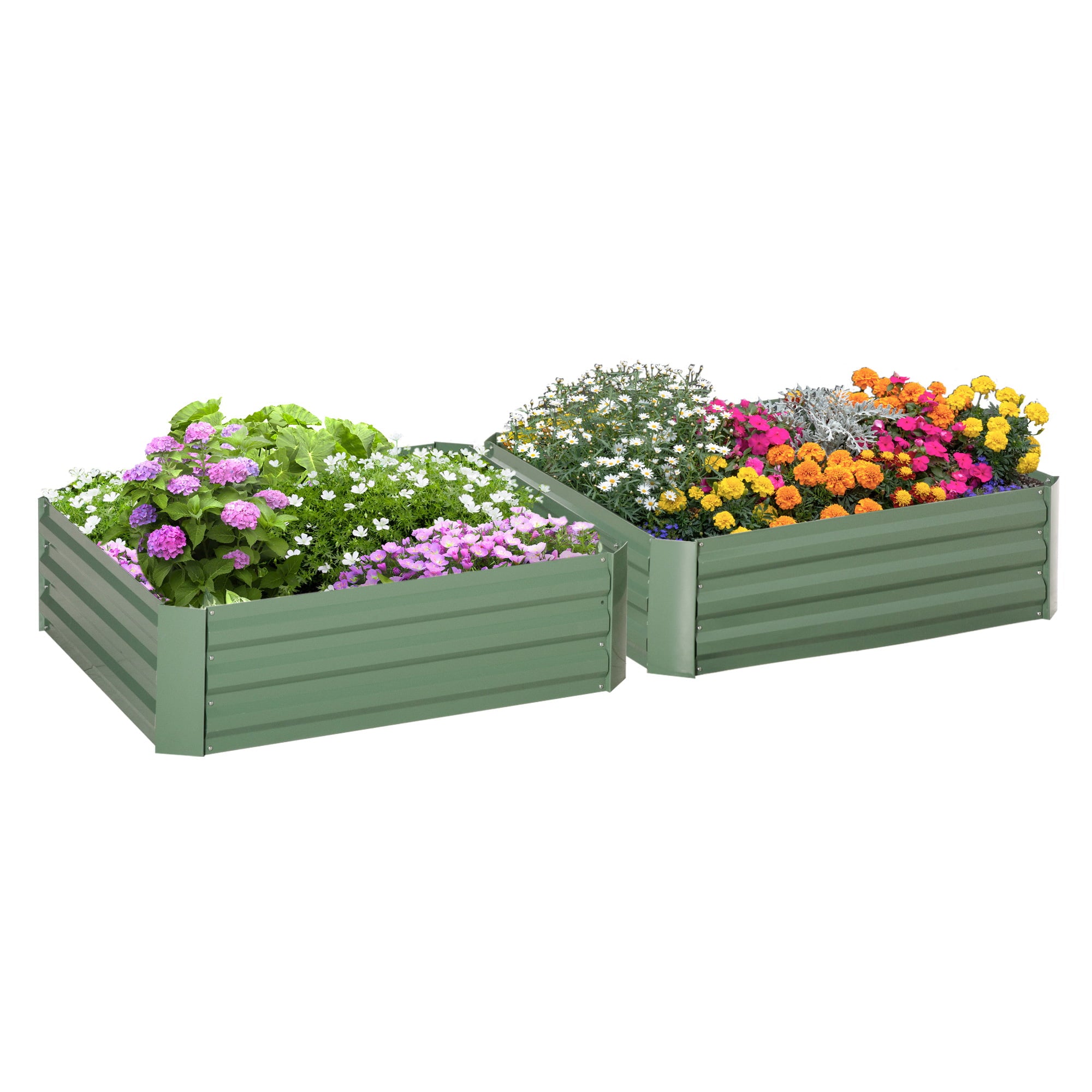 Outsunny Set of 2 Raised Garden Bed Galvanized Planter Box Easy Setup, Green