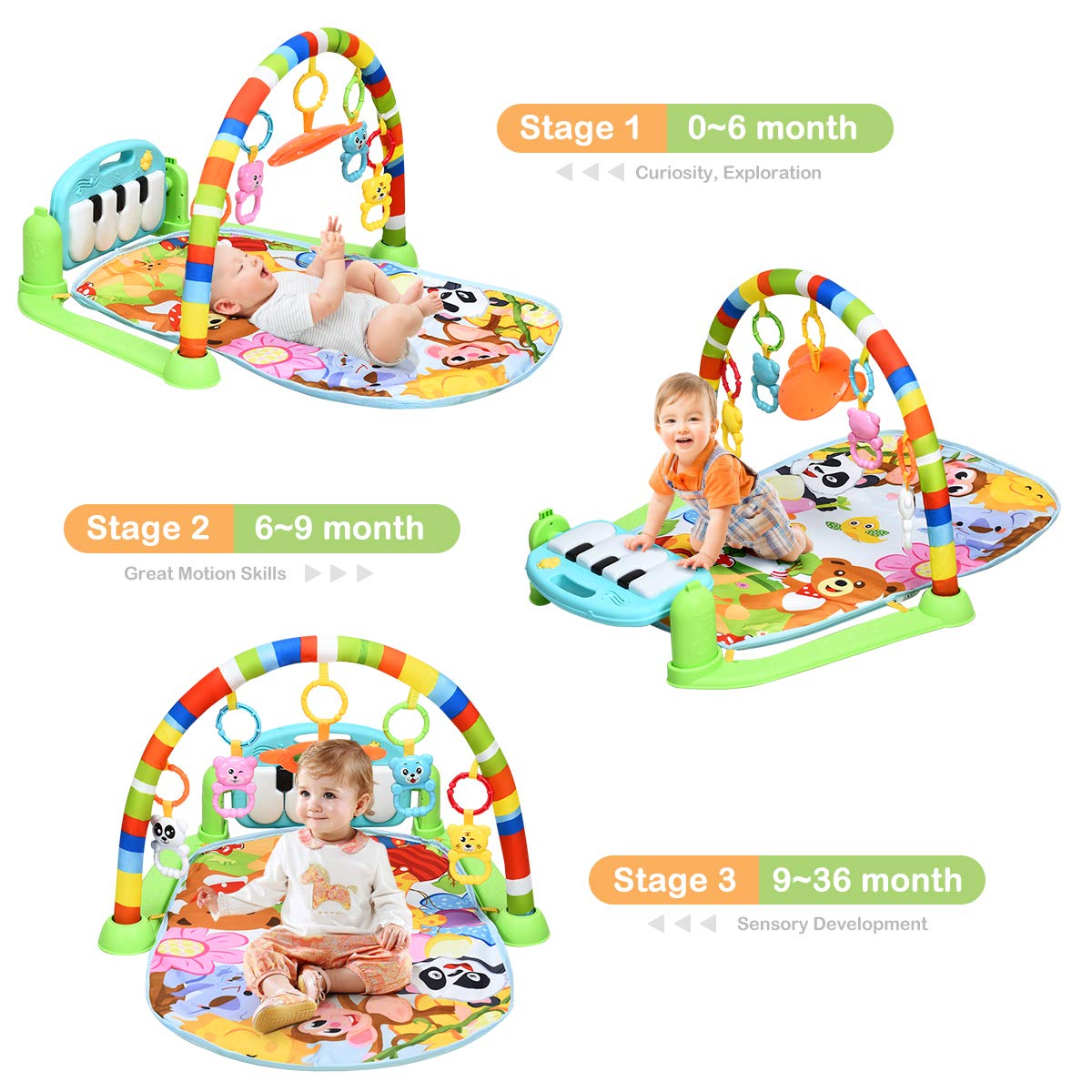 Baby Play Mat, Kick and Play Gym with Detachable Piano