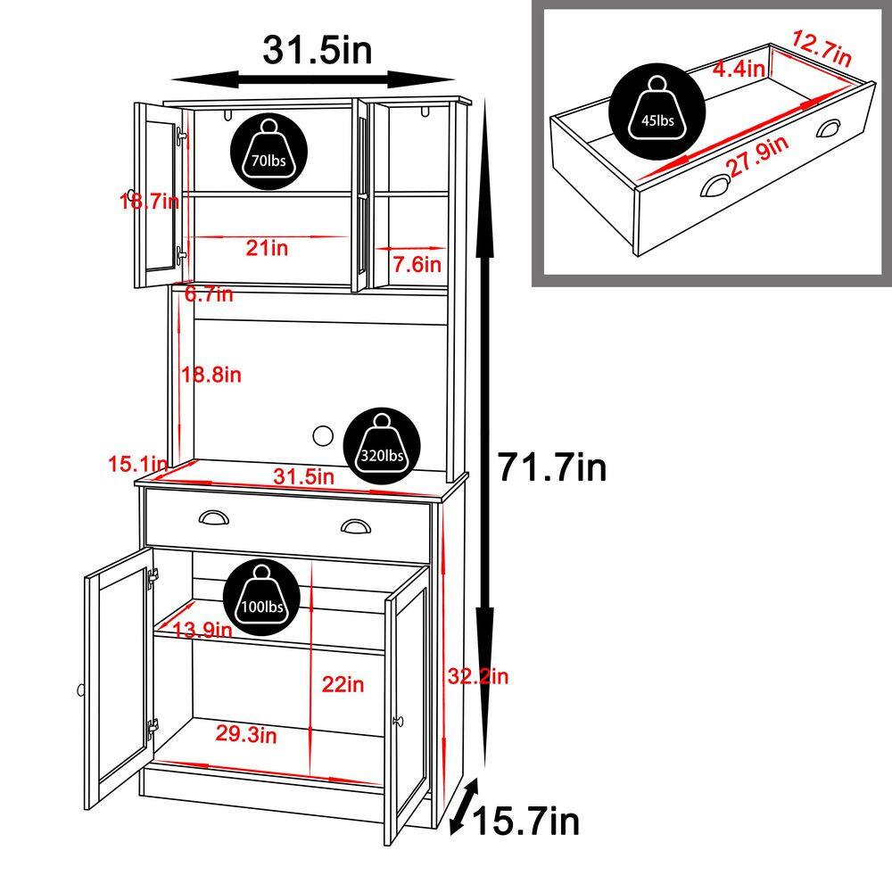 VEIKOUS 72 in. H Gray Kitchen Pantry Hutch Cabinet Storage Cabinet with Buffet Cupboard Microwave Stand and Adjustable Shelves HP0405-04GY-2