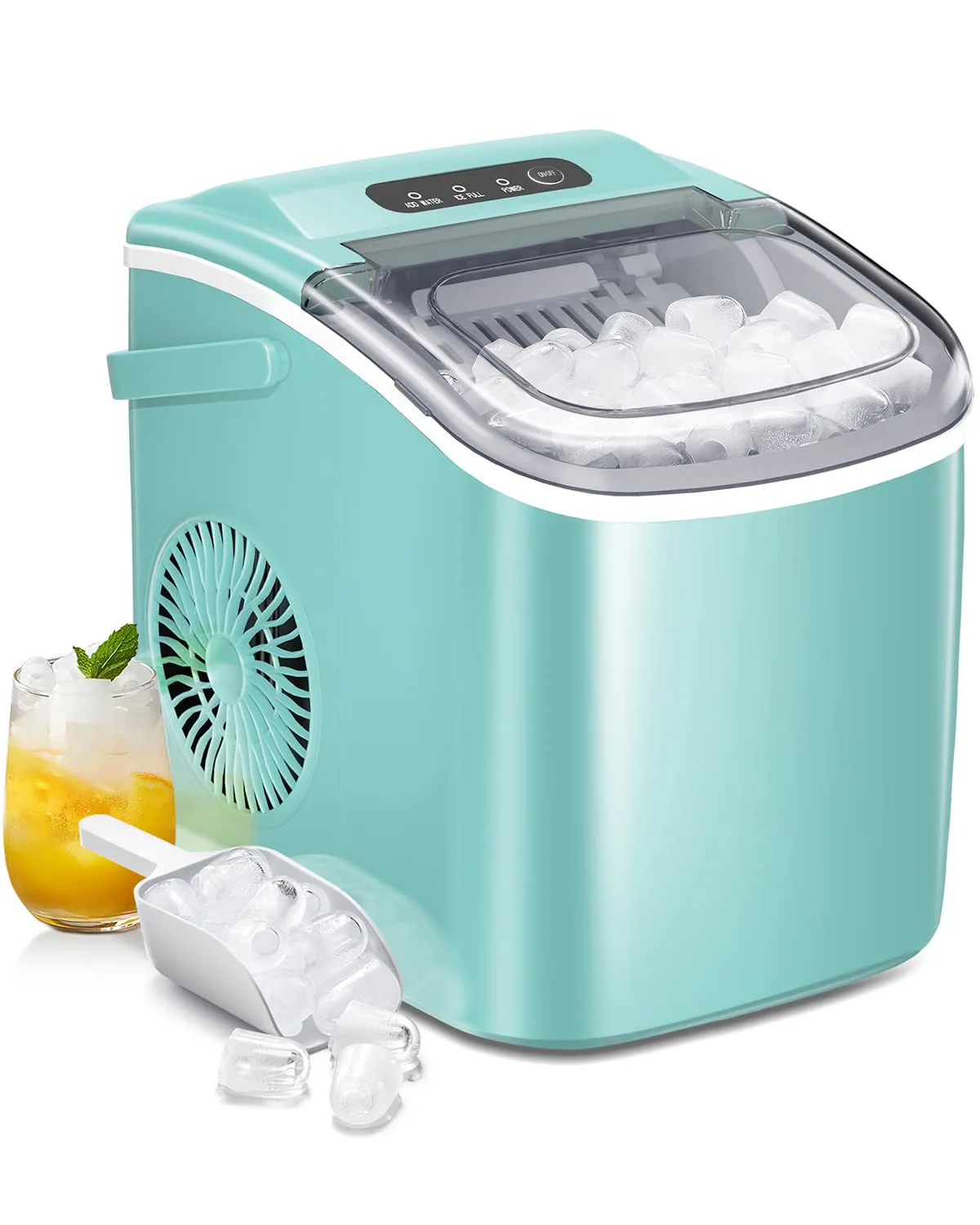 Ice Makers Countertop,Protable Ice Maker Machine with Handle,Self-Cleaning Ice Maker, 26Lbs/24H, 9 Ice Cubes Ready in 8 Mins, for Home/Office/Kitchen