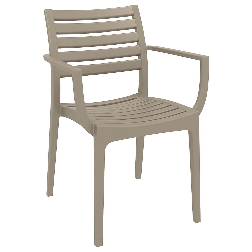 33 Taupe Brown Stackable Outdoor Patio Dining Arm Chair