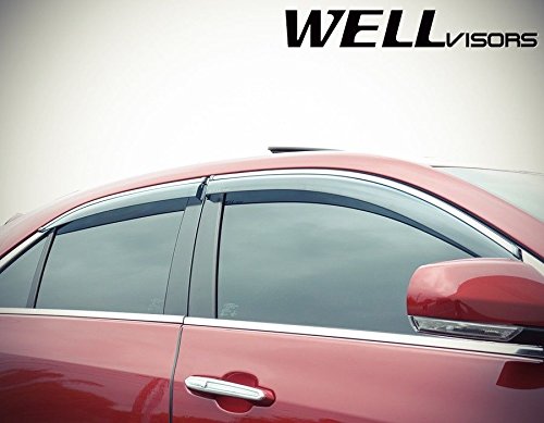 WellVisors Side Window Wind Deflector Visors - Cadillac ATS Sedan 13-up 2013 2014 2015 2016 with Chrome Trim