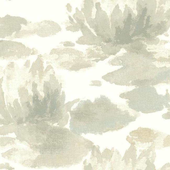 Sample Water Lily Wallpaper in Grey from the Botanical Dreams Collection