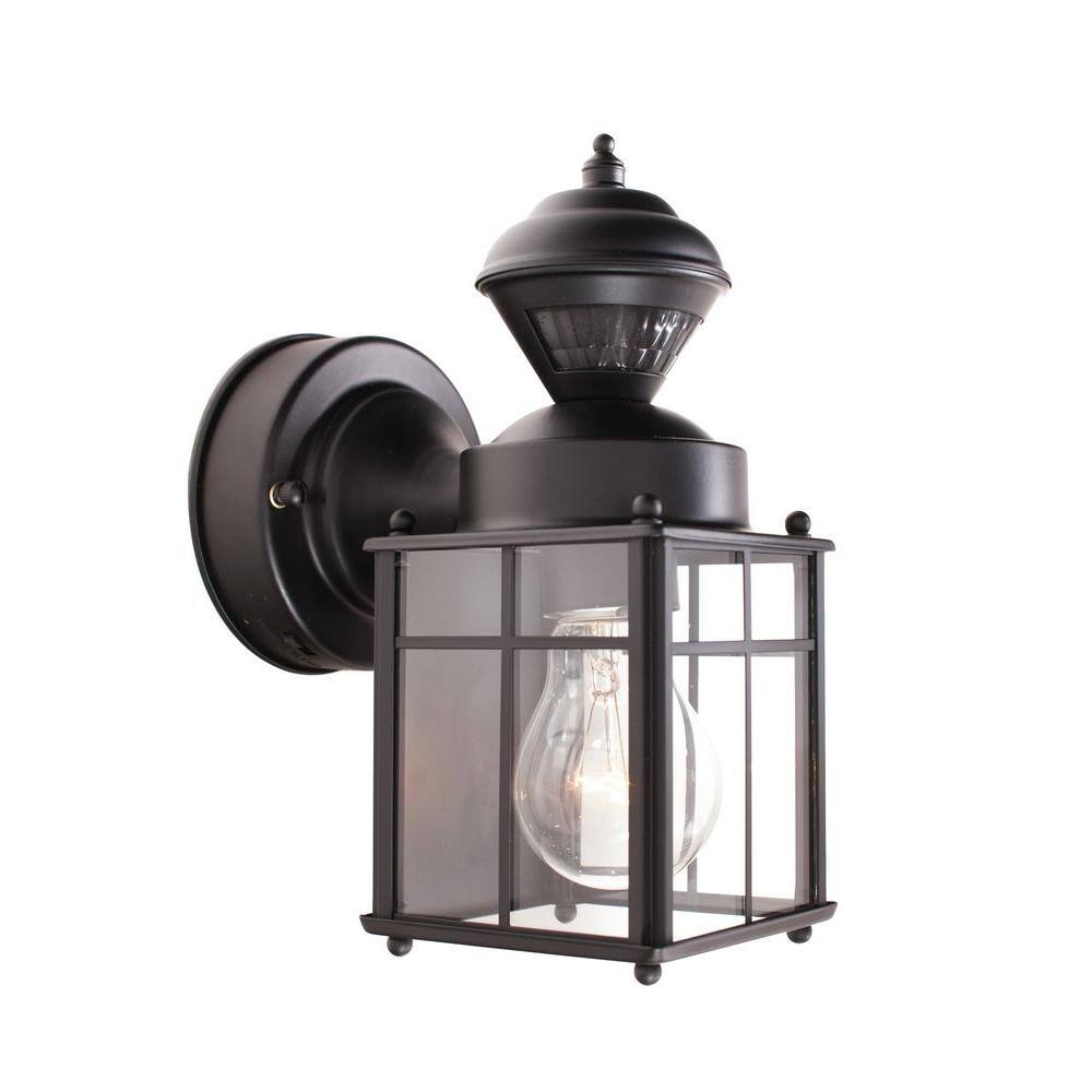 Hampton Bay Bayside Black Farmhouse 150-Degree Motion Sensor Outdoor 1-Light Wall Sconce HB-4132-MB