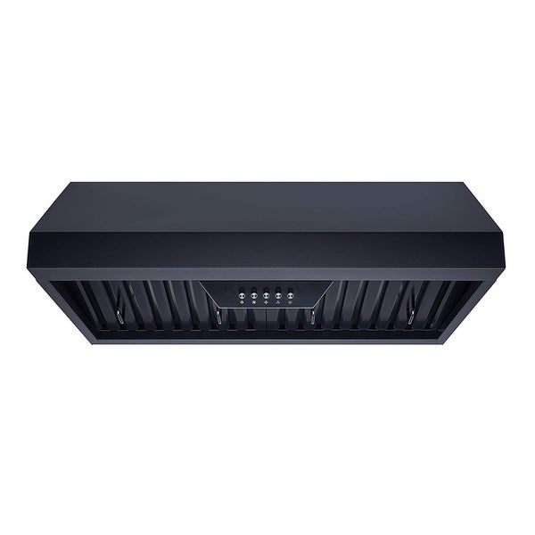 Winflo 30 in. 298 CFM Ductecd Under Cabinet Range Hood in Black with Baffle Filters， LED lights and 3 Speed Push Buttons