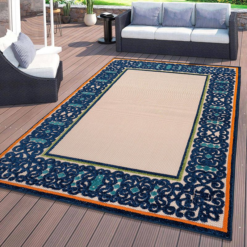 World Rug Gallery Contemporary Bordered Indoor Outdoor Rug