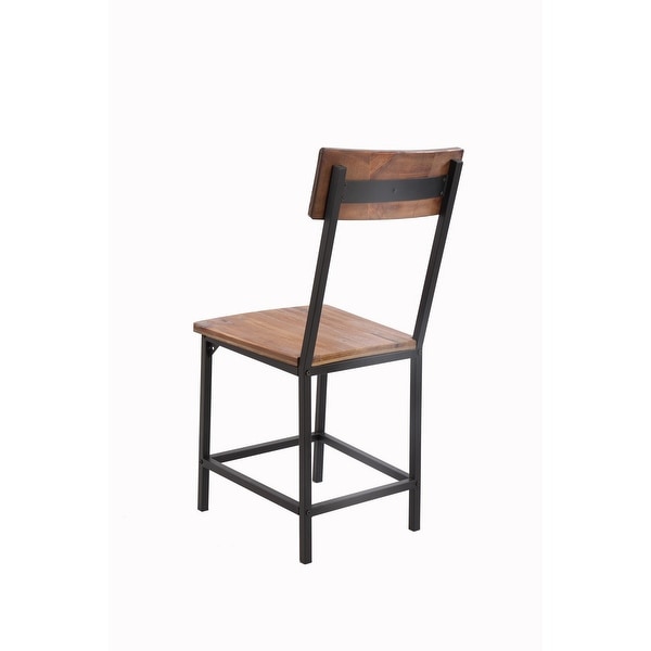 15 Inch Rustic Dining Side Chair， Brown Reclaimed Wood， Black Metal Frame