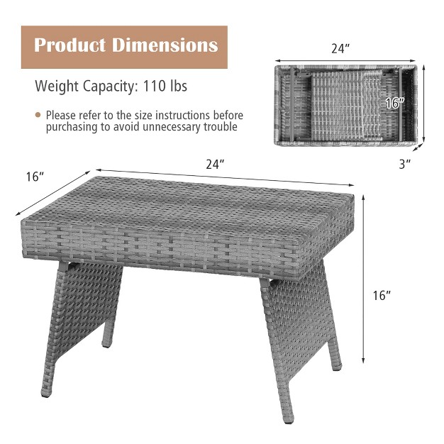 Tangkula Folding Rattan Wicker Coffee Side Table Patio Garden Poolside Yard Outdoor Mix Gray