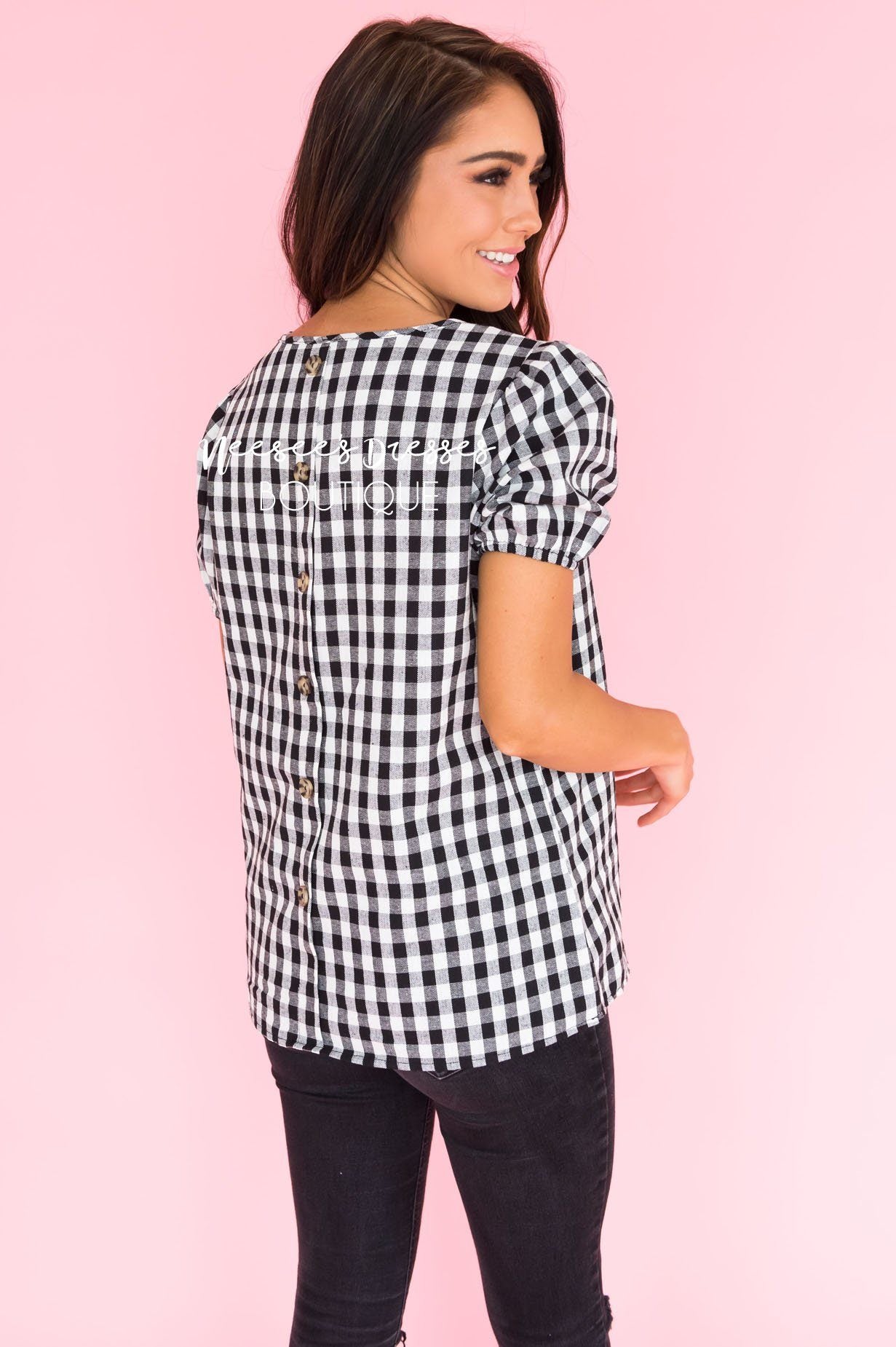 All About Gingham Modest Blouse