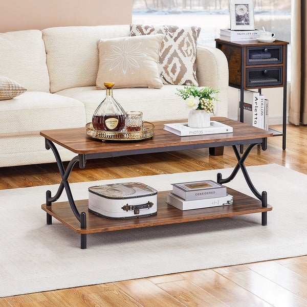 VECELO 2-Piece Coffee Table Set Sofa Table and Corner Side Table with Metal Mesh Doors