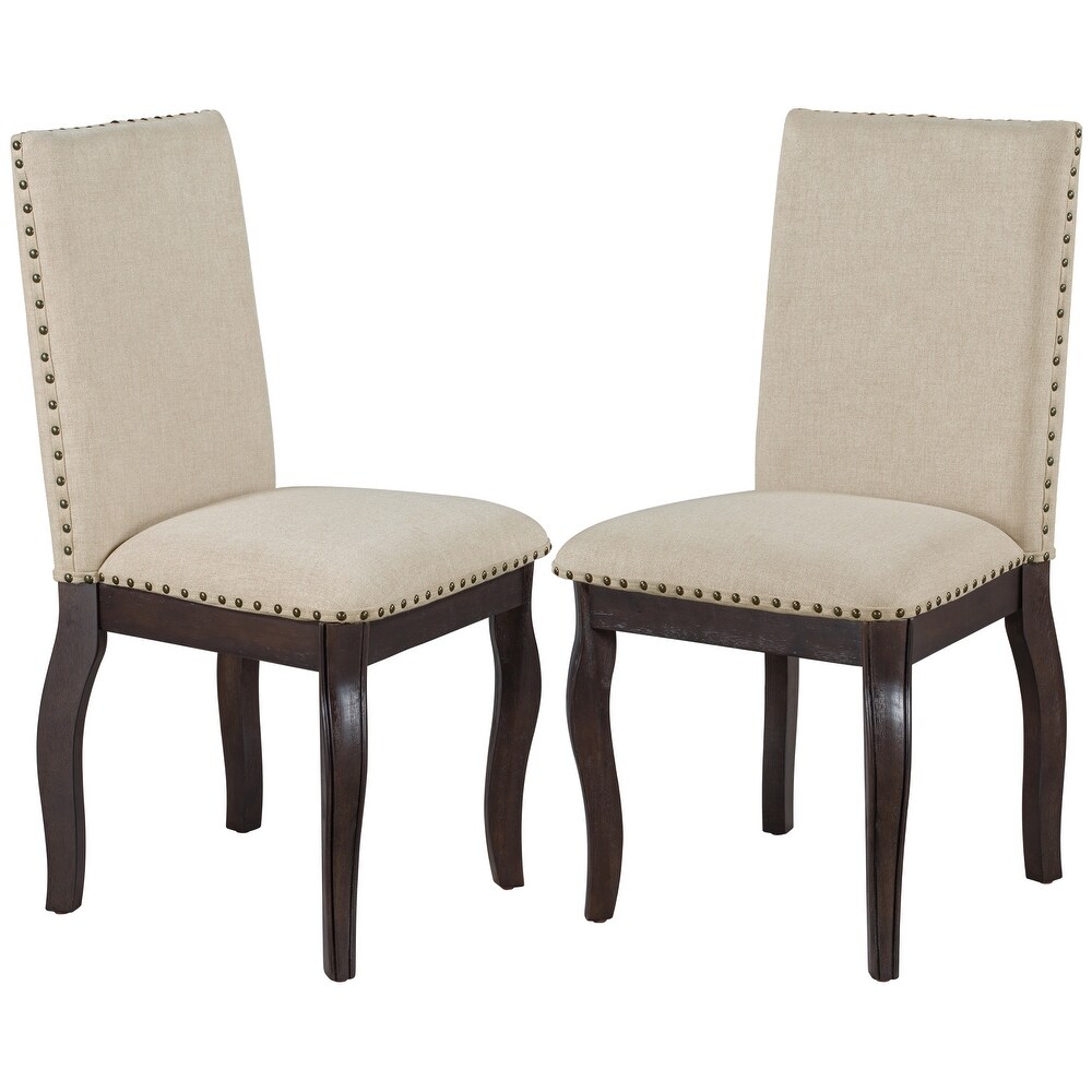 Set of 4 Wooden Upholstered Dining Chairs with Nailhead