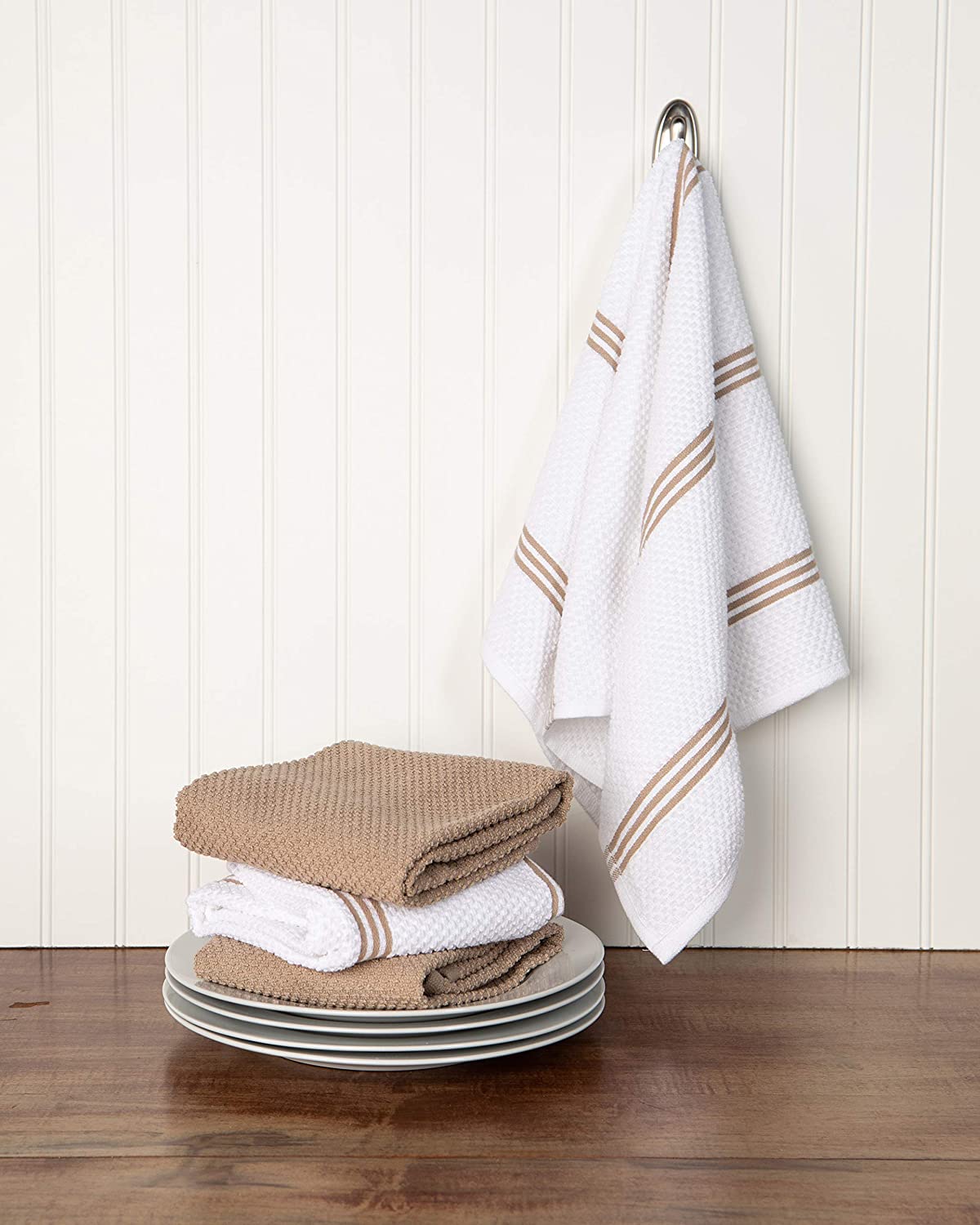 Sticky Toffee Cotton Terry Kitchen Dish Towel， Tan， 4 Pack， 28 in x 16 in