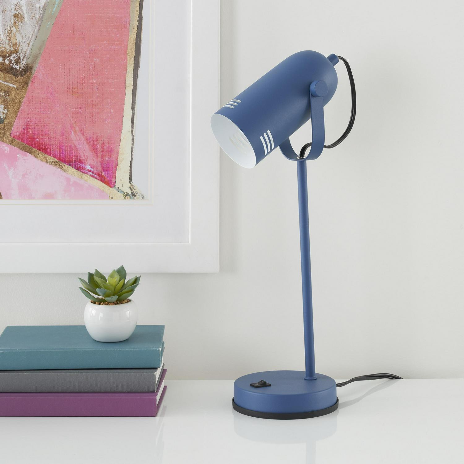 Nourison 18 Metal LED Desk Lamp， Modern， Traditional， Task Light for Office， Dorm， Bedroom， Kids Lamp， Blue