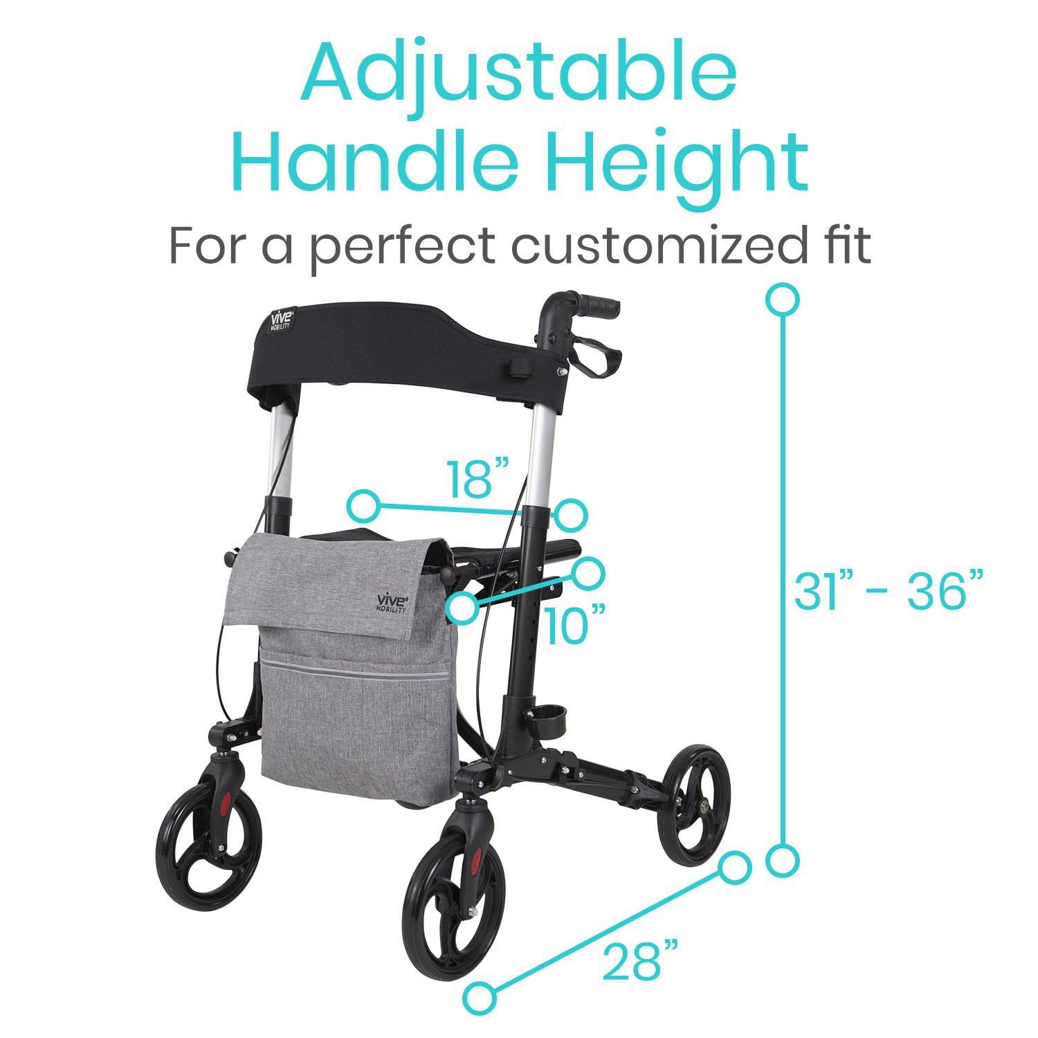 Vive Health Walker Rollator - Lightweight Foldable Walking Transport