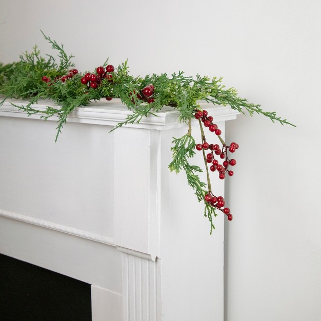 Frosted Red Berry Artificial Christmas Garland Unlit