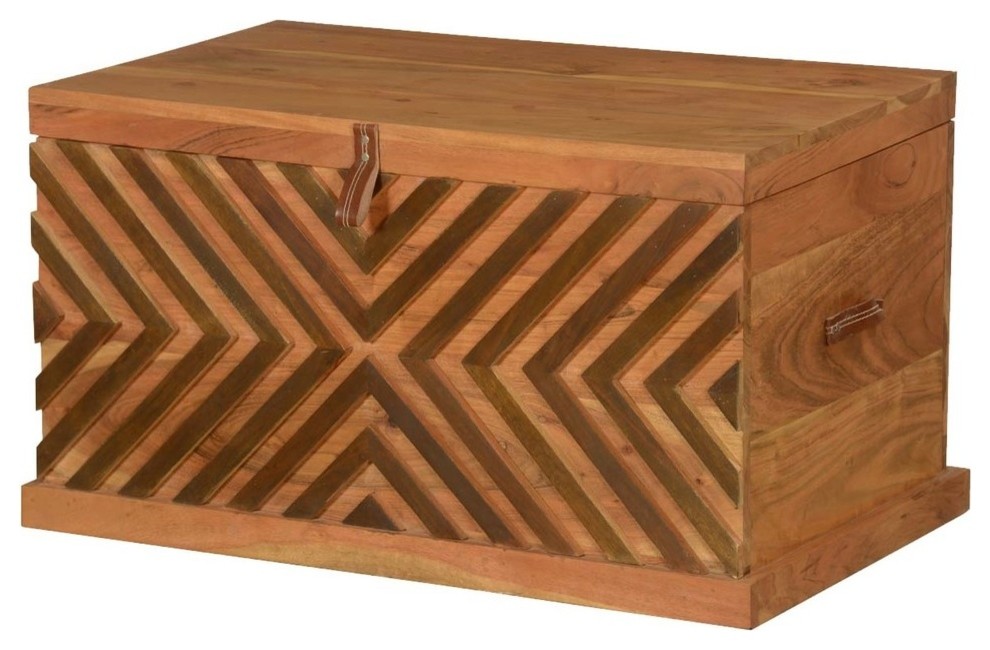 Echo X Acacia Wood Hand Carved Rustic Coffee Table Storage Chest   Transitional   Coffee Tables   by Sierra Living Concepts Inc  Houzz