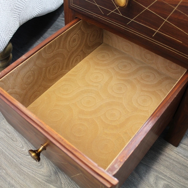 Natural Geo Rosewood Square End Table - Abstract Golden Brass Inlay