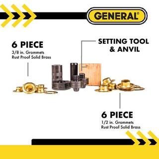 General Tools Brass Grommet Fastening Kit with Case Includes (6) 12 in. and (6) 38 in. Grommets 81264