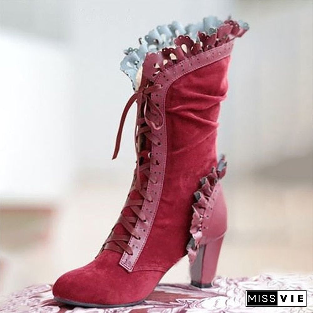 High Heel Boots Women Steampunk Women Sexy Leather Suede Boots Autumn Vintage Winter Shoes Women Lace Up Cosplay Boots HVT373