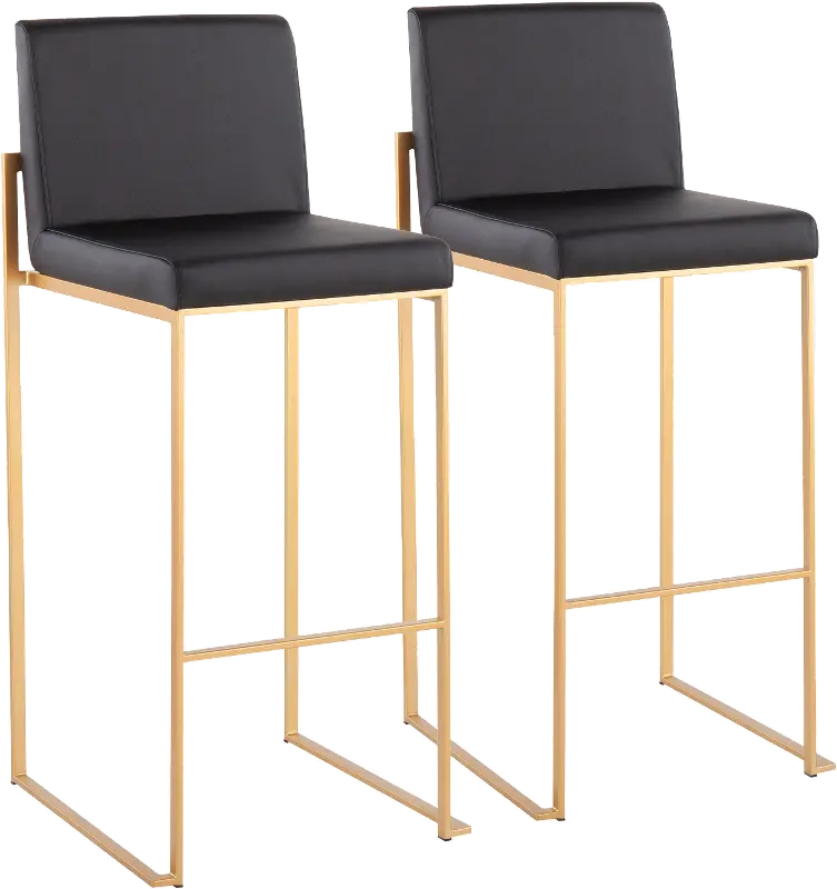 Fuji High Back Gold and Black Faux Leather Barstools， Set of 2