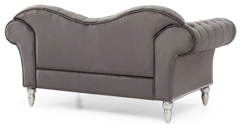 Maklaine Traditional Upholstery Velvet Loveseat in Dark Gray   Traditional   Loveseats   by Homesquare  Houzz