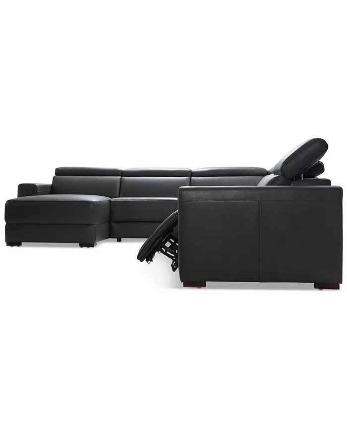 Furniture Nevio 124 5-pc Leather Sectional Sofa with Chaise 1 Power Recliner and Articulating Headrests