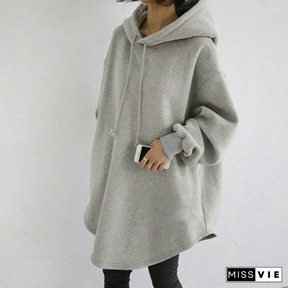 Womens Loose Blouse Casual Pullover Shirt Sweatshirt Top Hoodies Hooded Dress Plus Size