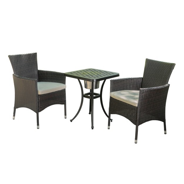 Ava 3pc Aluminum And Wicker Bistro Set With Ice Bucket brown shiny Copper Christopher Knight Home