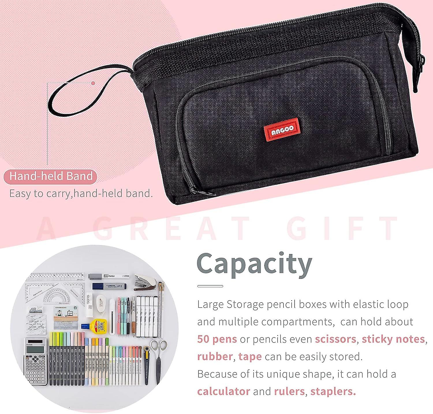 Pencil Case Large Capacity Pencil Pouch Handheld Pen Bag Cosmetic Portable Gift For Office School Teen Girl Boy Men Women Adult (black)