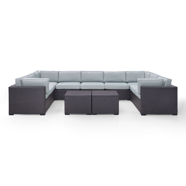 Biscayne 9 Person Outdoor Wicker Seating Set in Mist - Four Loveseats， One Armless Chair， Two Coffee Tables