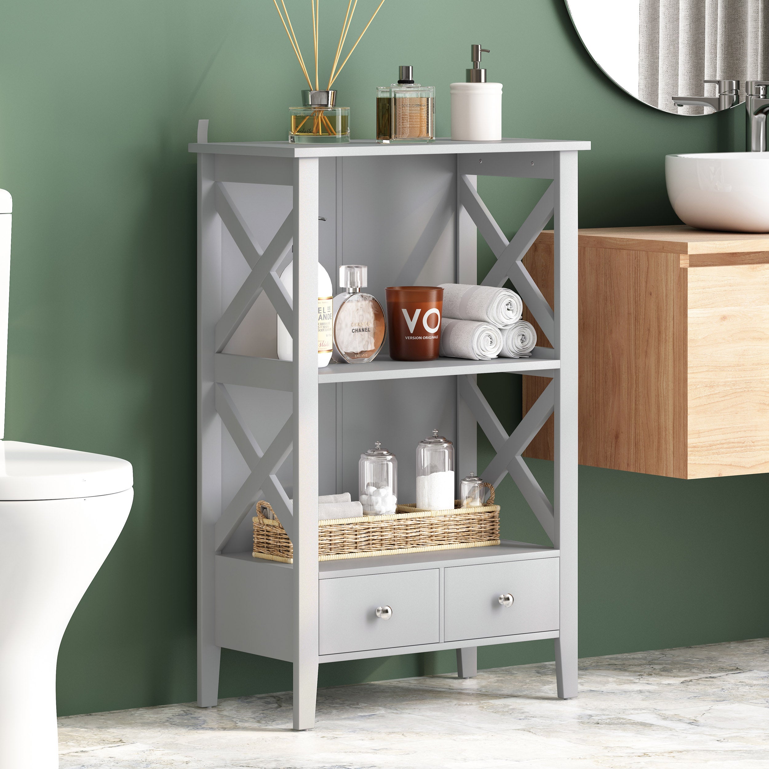 Lewis Modern Bathroom Floor Storage Rack with Drawers