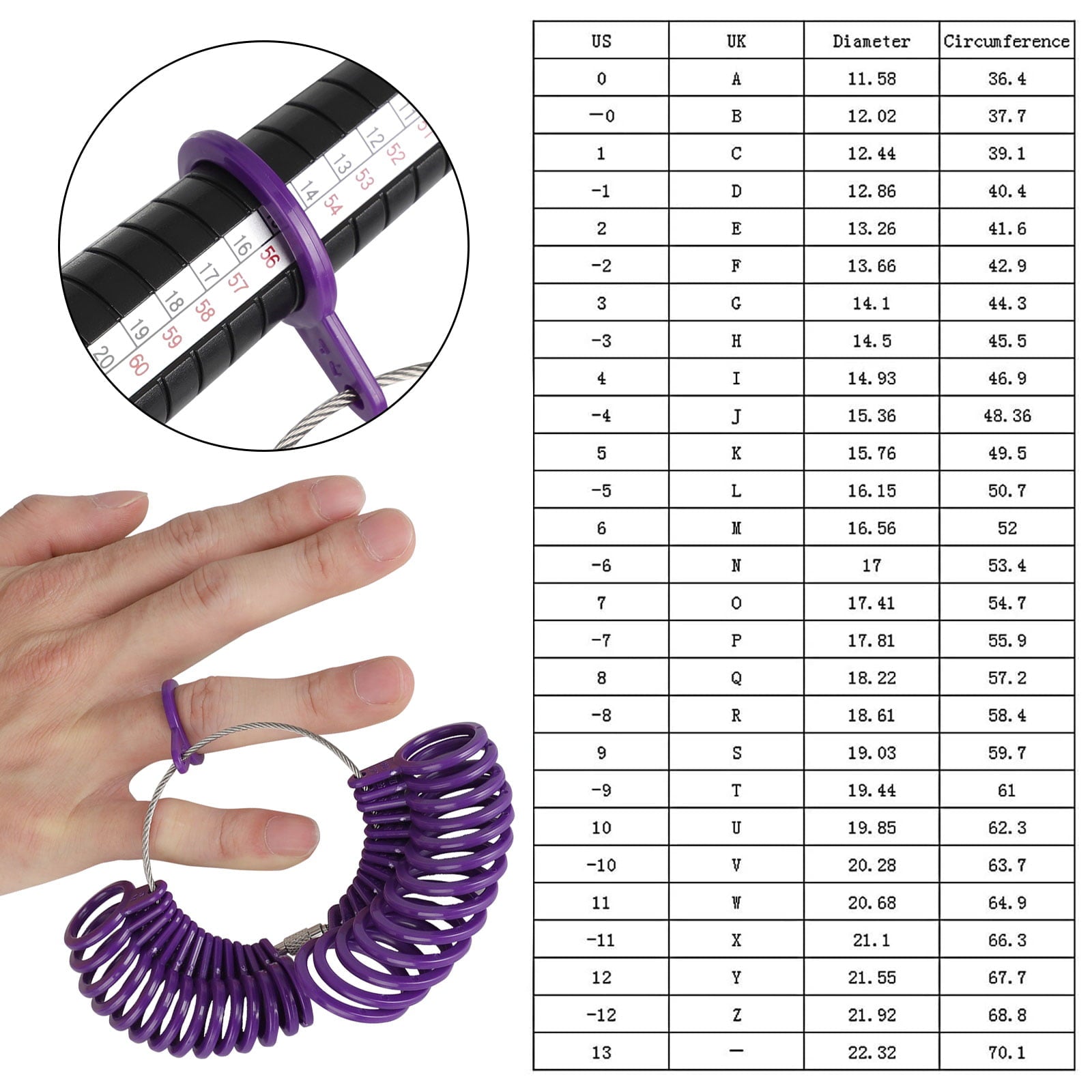 Ring Sizer Measuring Tool Finger Ring Mandrel, EEEkit Ring Gauge Black Finger Sizer Stick, Finger Sizing Measurement Jewelry Making Tools Set with 27pcs Circle Models