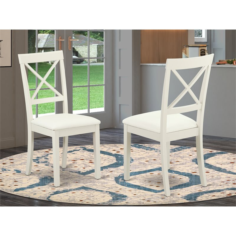 East West Furniture Boston 12 quotLeather Dining Chairs in Linen White (Set of 2)   Transitional   Dining Chairs   by Homesquare  Houzz