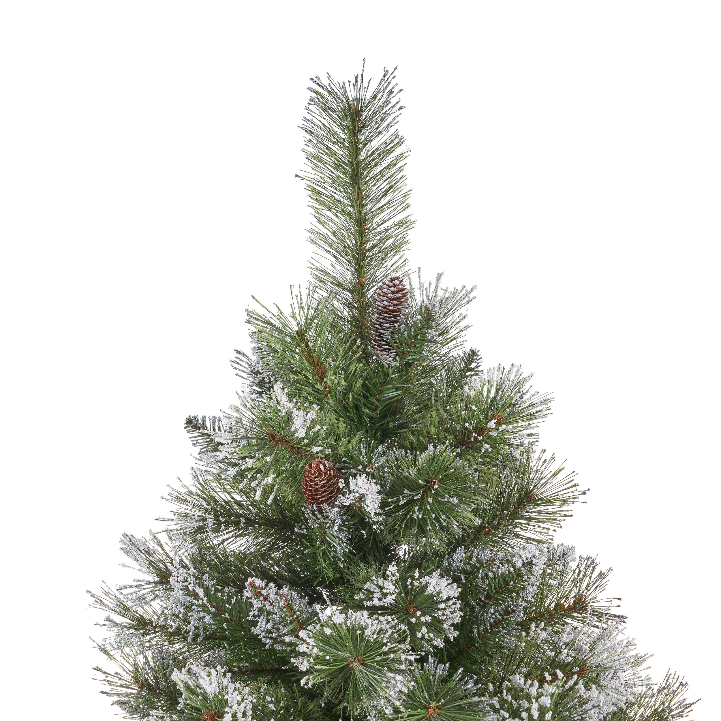 9-foot Mixed Spruce Hinged Artificial Christmas Tree with Snow and Glitter Branches and Frosted Pinecones