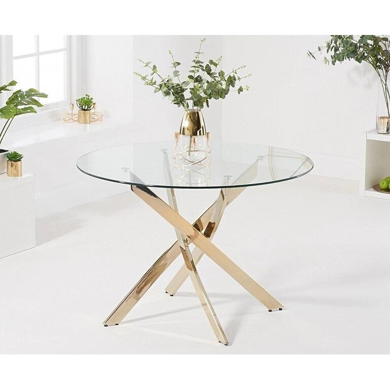 Round Glass Dining Table with Gold Star Base (36\