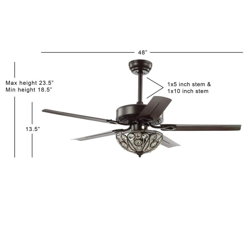 JONATHAN Y Ali 48 in Oil Rubbed Bronze 3Light Wrought Iron LED Ceiling Fan with Light and Remote