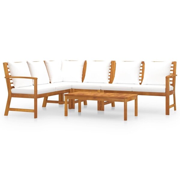 vidaXL 5 Piece Patio Lounge Set with Cushion Cream Solid Acacia Wood