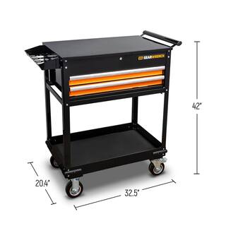 GEARWRENCH 32 in. 2-Drawer Black and Orange Utility Cart with Top and Bottom Stoage and Optional Powertool Rack 83167