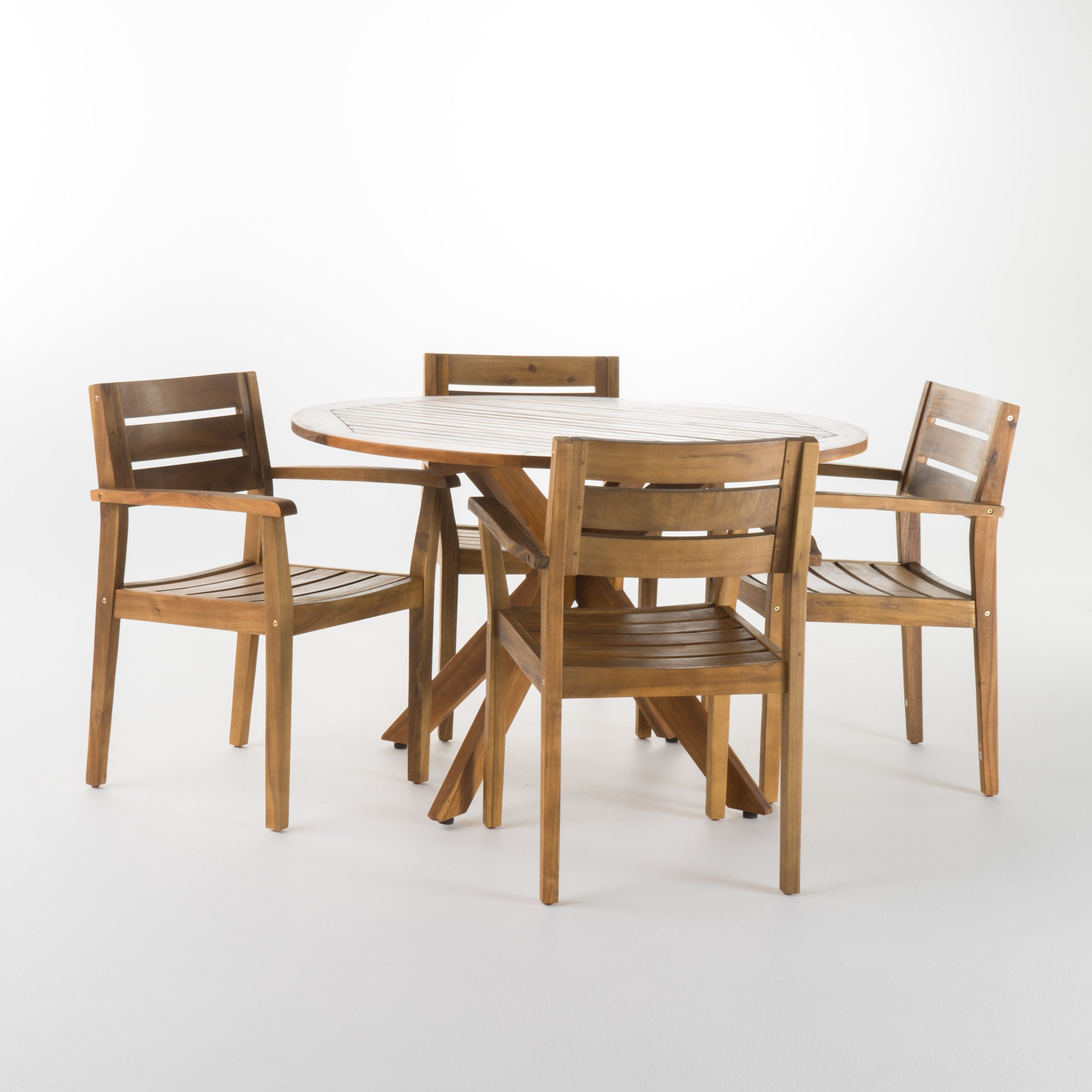 Stanford Outdoor Teak Finish Acacia Wood 5 Piece Dining Set